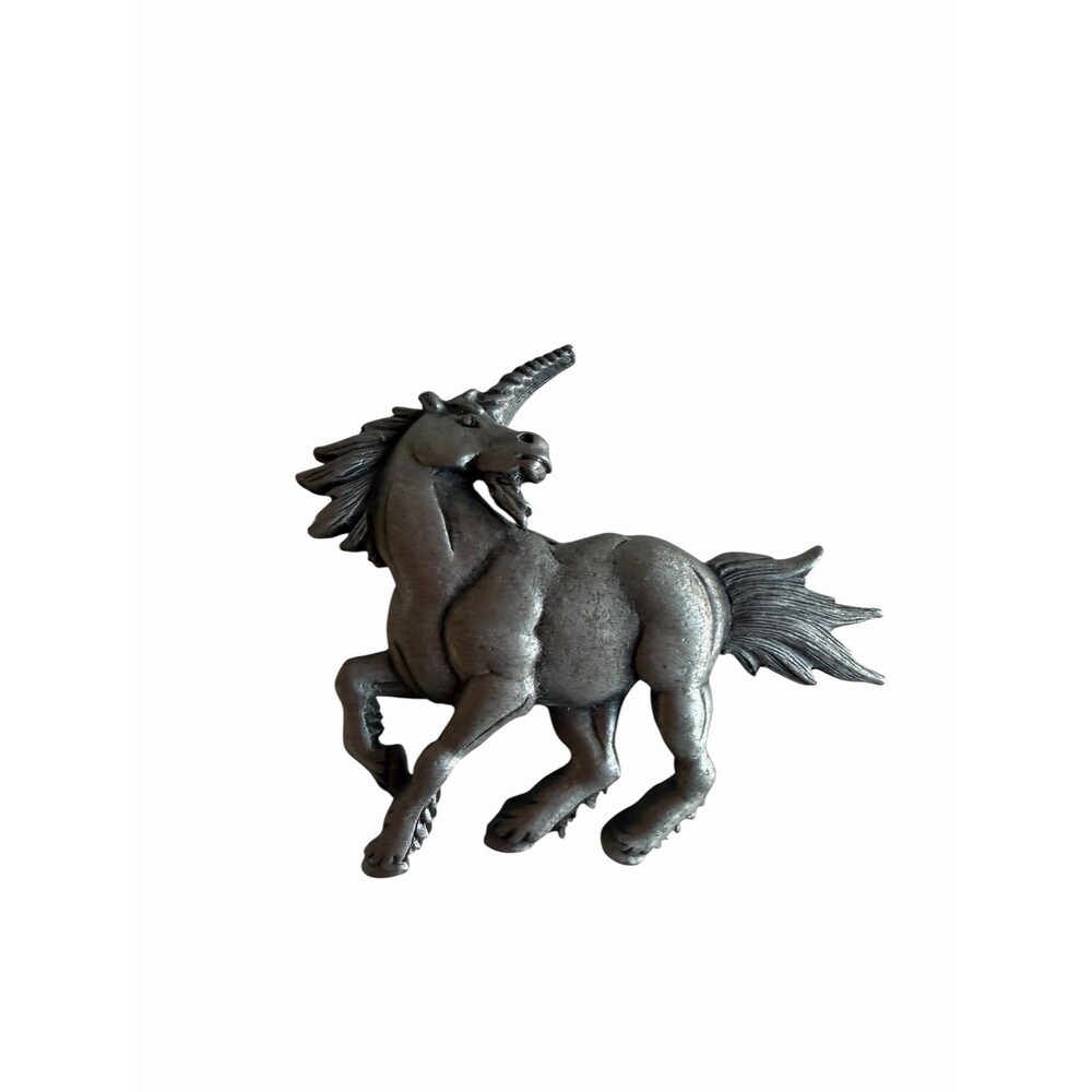 Vintage JJ Jonette Unicorn Brooch Silver Tone 2” Fantasy Pin Signed Mythical